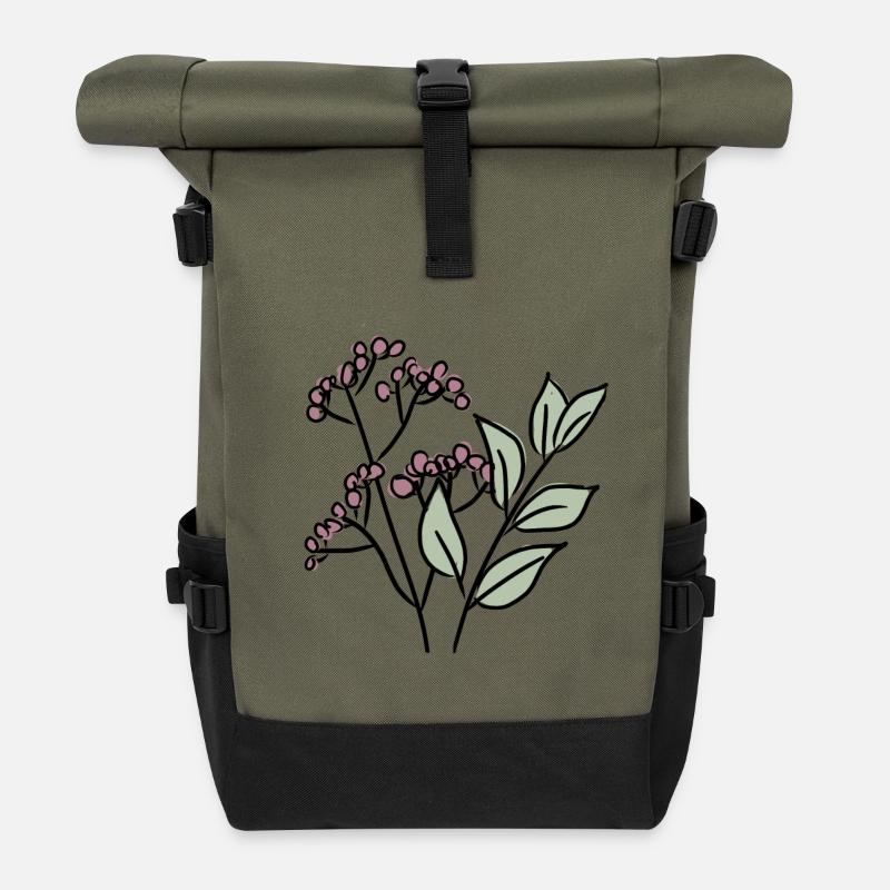 Blätter und Beeren - Rolltop Rucksack - Olive/Schwarz