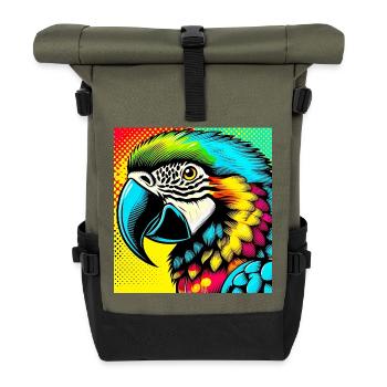 Papagei Pop Art - Rolltop Rucksack - Olive/Schwarz - Vorne