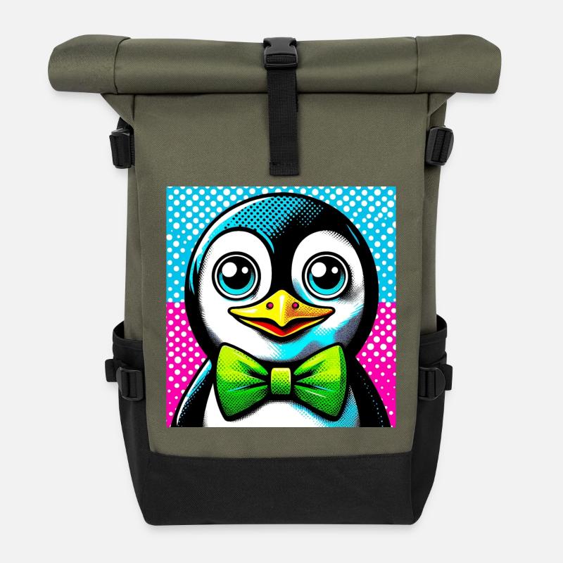 Pinguin mit Fliege Pop Art - Rolltop Rucksack - Olive/Schwarz