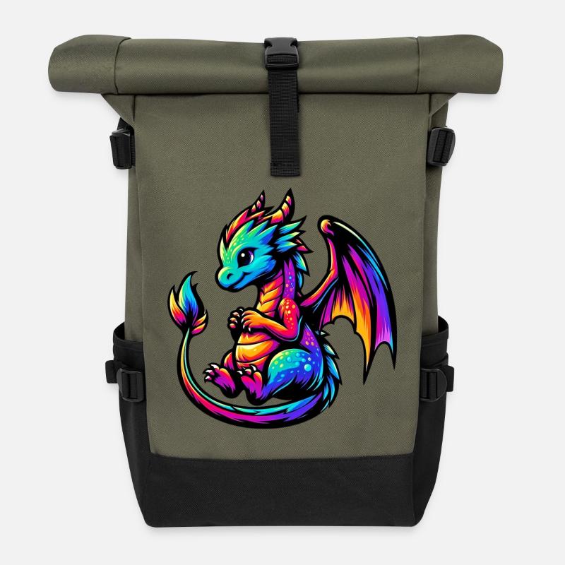 Baby-Drache - Rolltop Rucksack - Olive/Schwarz