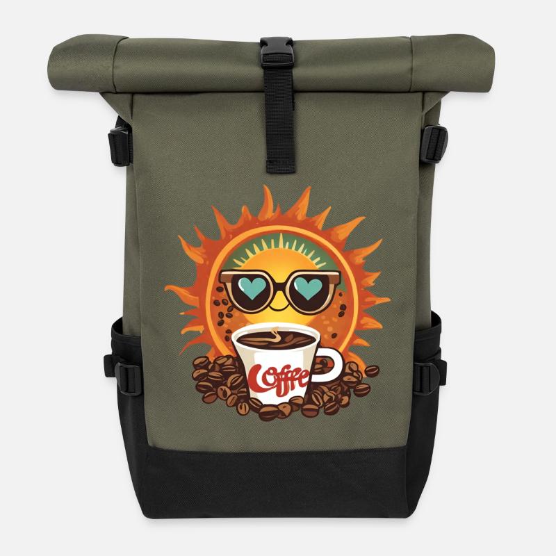 Sun Coffee Vintage Style and Passion - Roll Top Backpack - olive/black