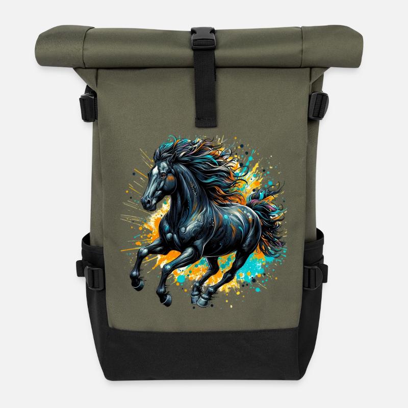 Pferd - Rolltop Rucksack - Olive/Schwarz