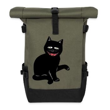 Halloween Cat Black Cat Creepy Horror - Roll Top Backpack - olive/black - Front