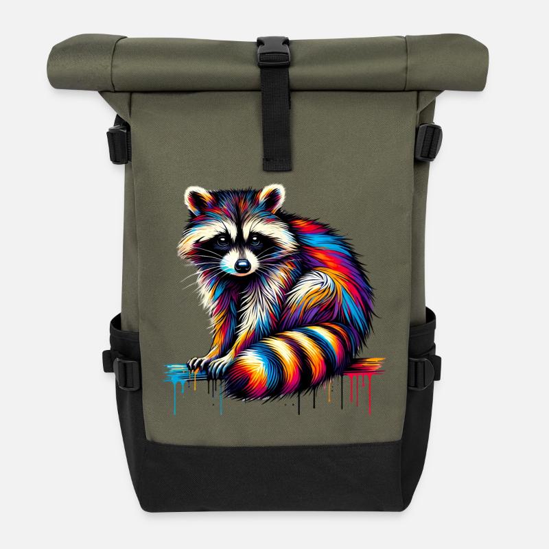 Waschbär - Rolltop Rucksack - Olive/Schwarz