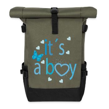 It’s a Boy – Fröhliche Typografie mit Herz - Rolltop Rucksack - Olive/Schwarz - Vorne