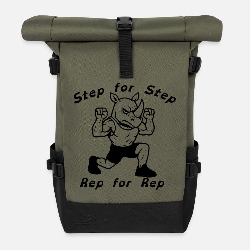 Nashorn Bei Übung - Rolltop Rucksack - Olive/Schwarz
