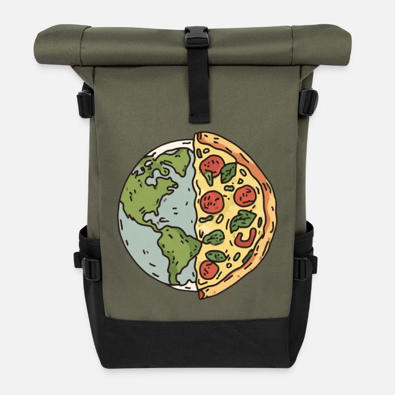 Conception de la tranche de pizza de la terre - Sac à dos roll top - olive/noir
