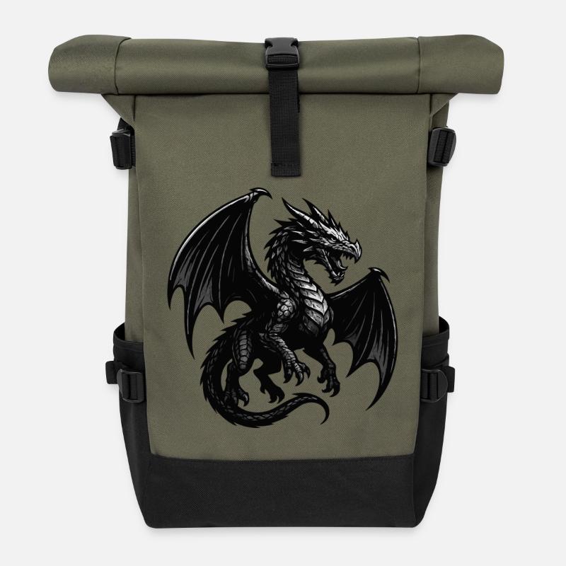 Drache im Malflug - Rolltop Rucksack - Olive/Schwarz