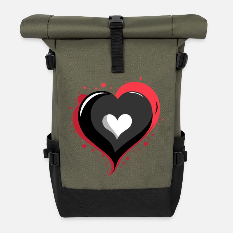 HEART_LOVE - Rolltop Rucksack - Olive/Schwarz