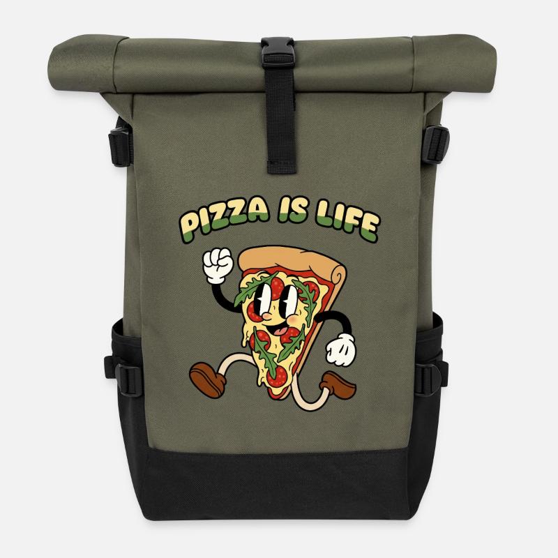 Pizza Is Life - Rolltop Rucksack - Olive/Schwarz