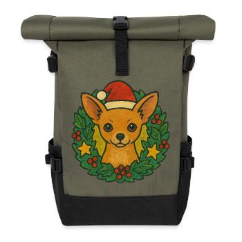 Chihuahua Christmas Wreath - Roll Top Backpack - olive/black - Front