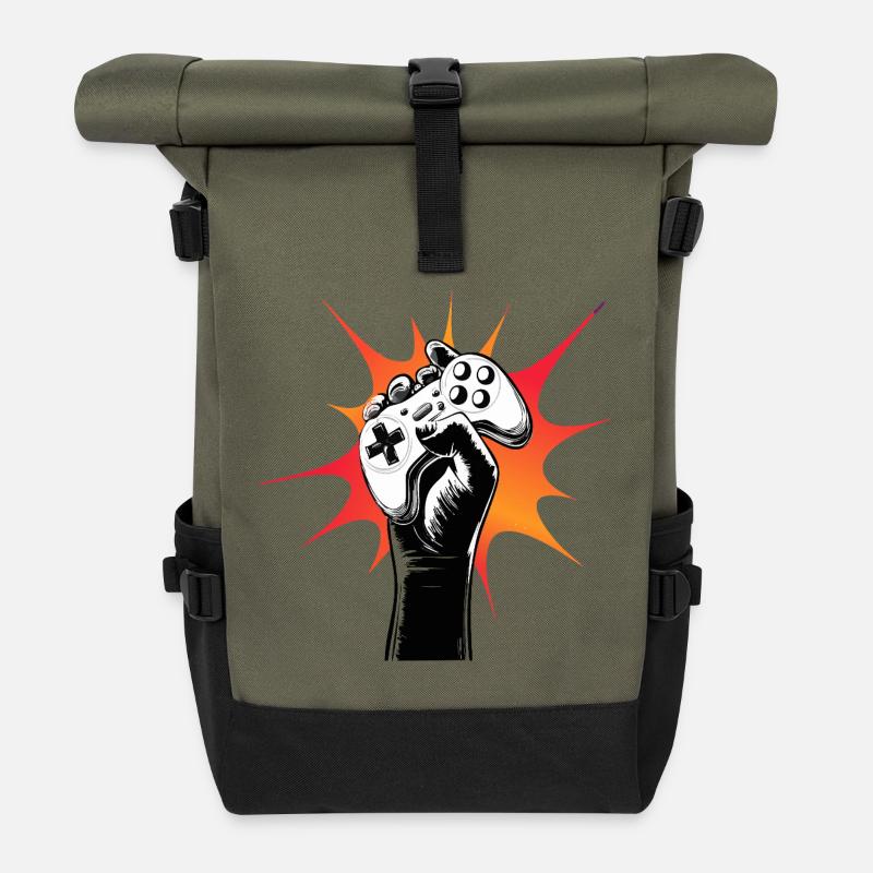 Gamer Power Controller Motiv - Rolltop Rucksack - Olive/Schwarz