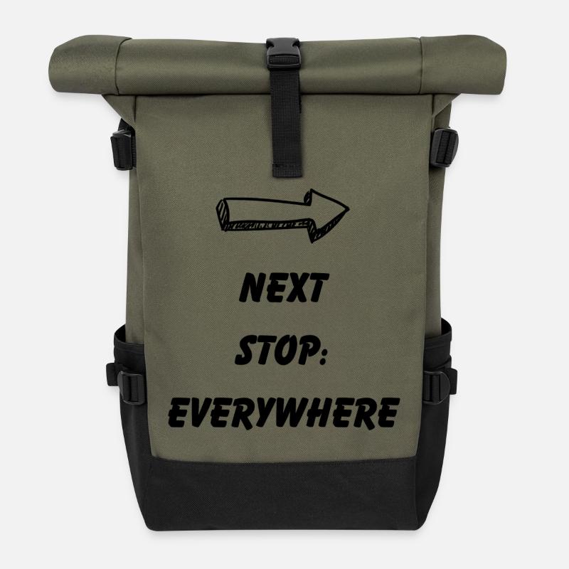 Next Stop: Everywhere – Travel Fever - Roll Top Backpack - olive/black