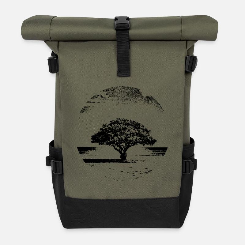 Croquis d’arbre - Sac à dos roll top - olive/noir