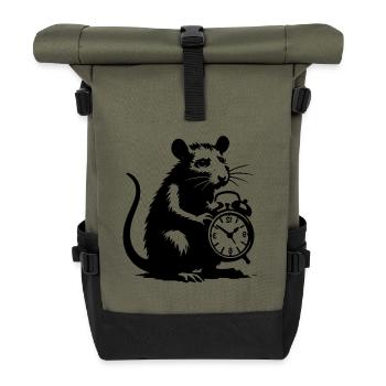 Gestresste Ratte und Wecker - Rolltop Rucksack - Olive/Schwarz - Vorne