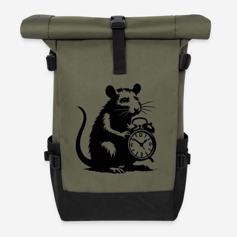 Gestresste Ratte und Wecker - Rolltop Rucksack - Olive/Schwarz