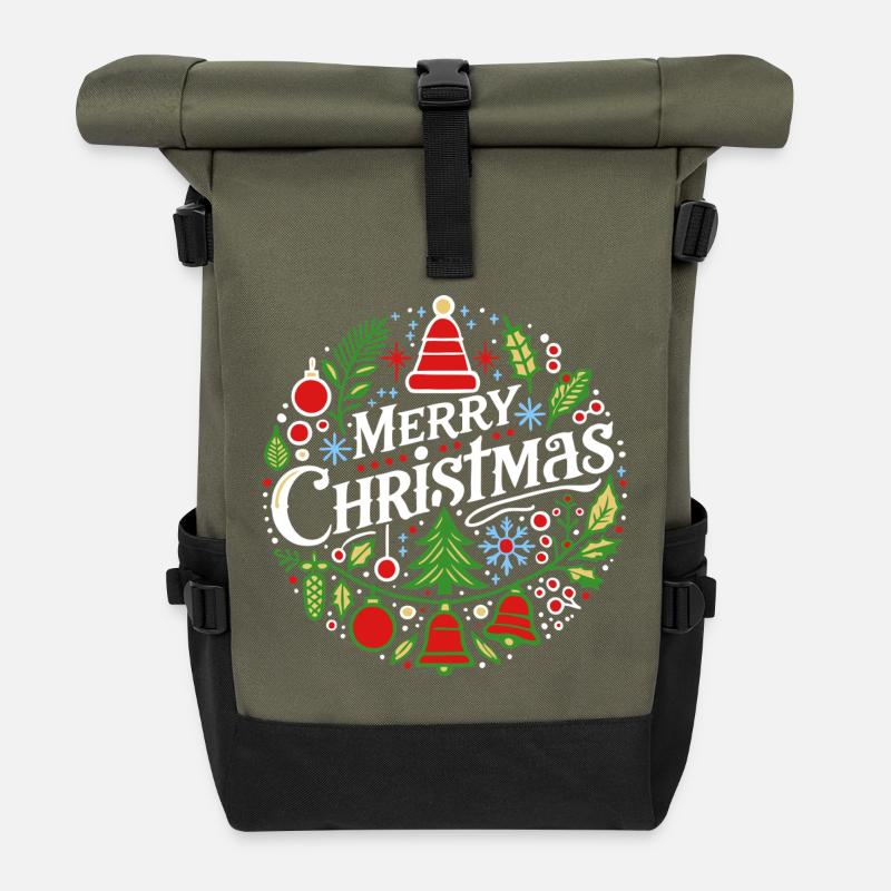 Frohe Weihnachten 3 - Rolltop Rucksack - Olive/Schwarz