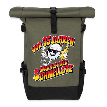 Vor 35 Jahren war ich der Schnellste – Lustiger Sp - Rolltop Rucksack - Olive/Schwarz - Vorne
