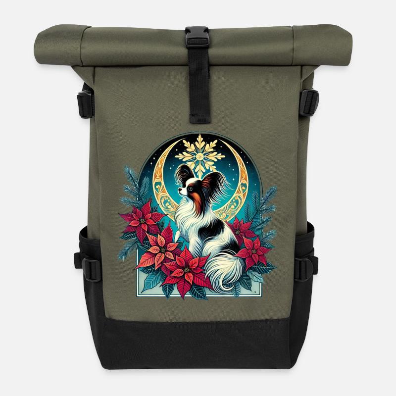 Himmlisches Papillon unter den Weihnachtssternen - Rolltop Rucksack - Olive/Schwarz
