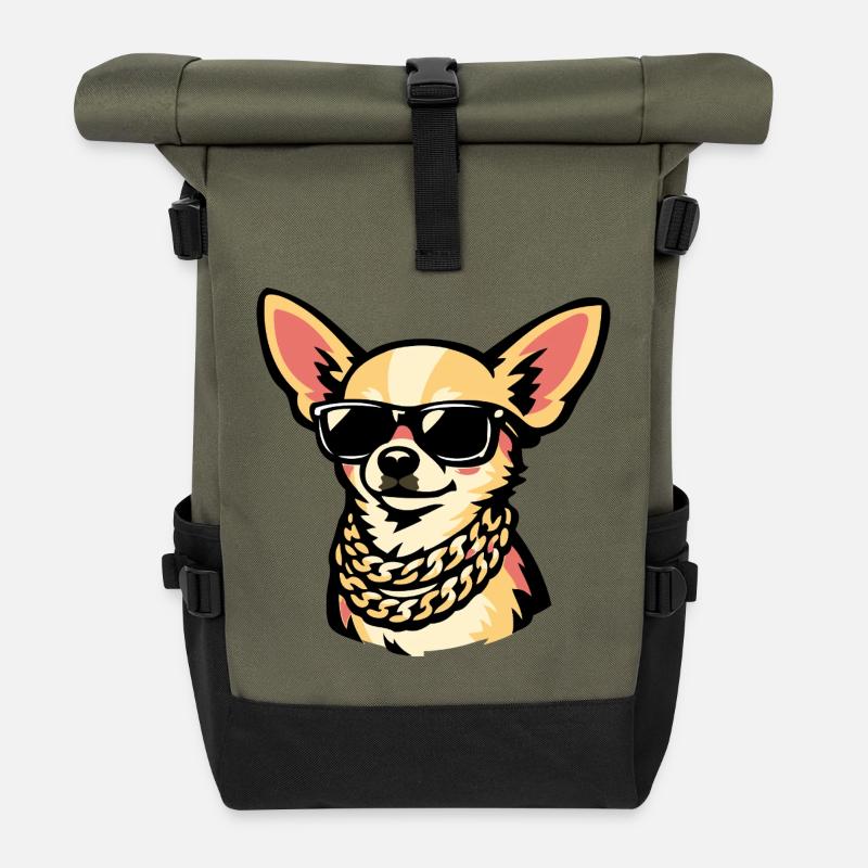 Chihuahua with sunglasses - Roll Top Backpack - olive/black