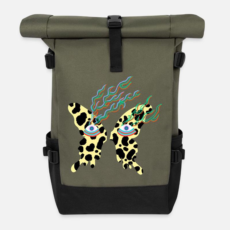 butterfly_with_eyes - Roll Top Backpack - olive/black