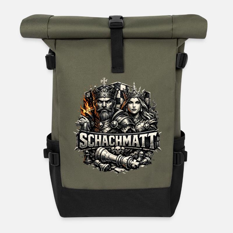 Königskampf im Schachreich - Rolltop Rucksack - Olive/Schwarz