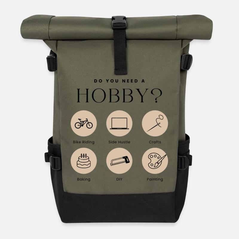 Hobby Mode On - Roll Top Backpack - olive/black