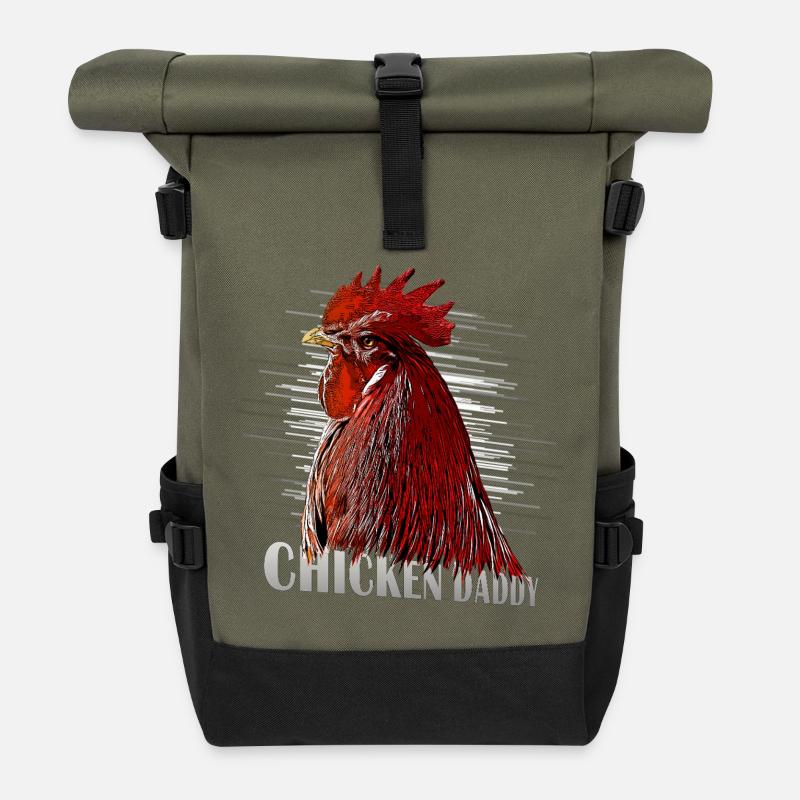 Chicken Fans - - Rooster - ChickenDaddy - Roll Top Backpack - olive/black