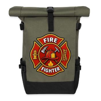 Firefighter Helmet Emblem with Axe - Roll Top Backpack - olive/black - Front