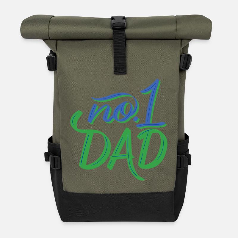 Papa n°1 – Lettrage à la main - Sac à dos roll top - olive/noir