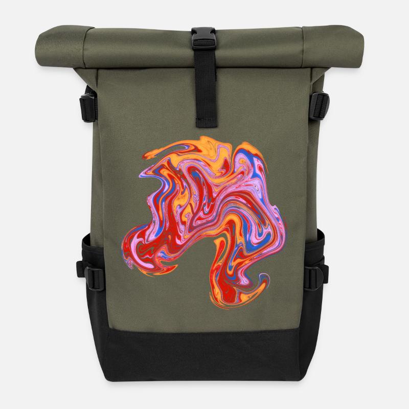 Color swirl neon pattern - Roll Top Backpack - olive/black