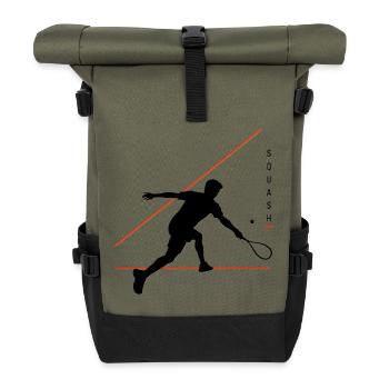 Squash silhouette with neon lines - Roll Top Backpack - olive/black - Front