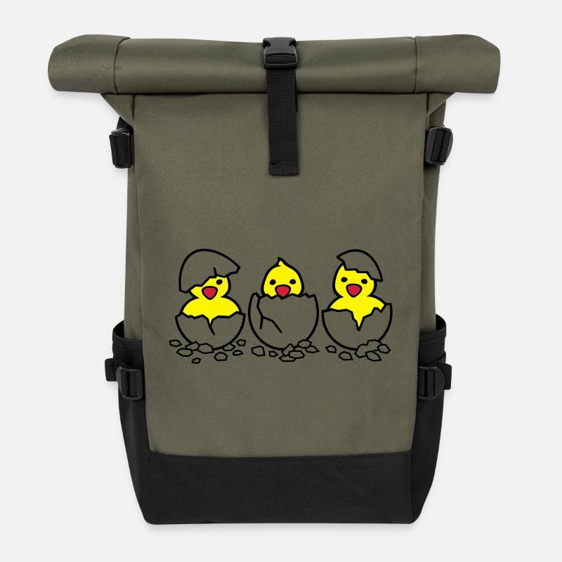 Drei aus dem Ei (c) - Rolltop Rucksack - Olive/Schwarz