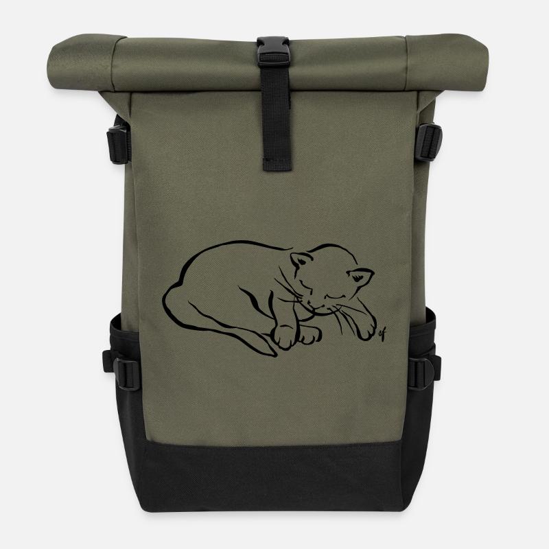 Mon petit chat dort - Sac à dos roll top - olive/noir