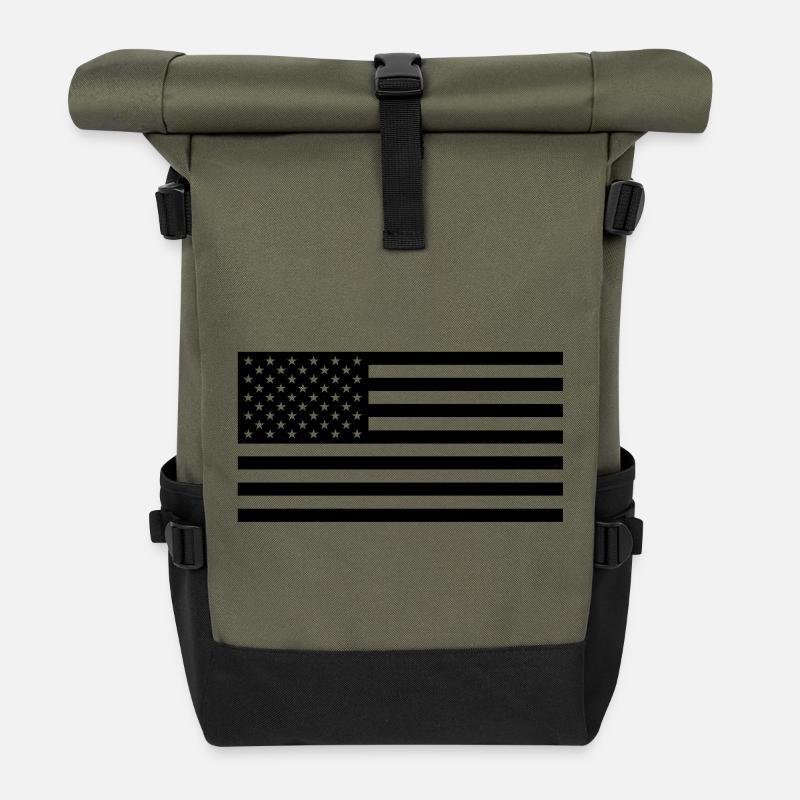 Black US flag - Rolltop Rucksack - Olive/Schwarz