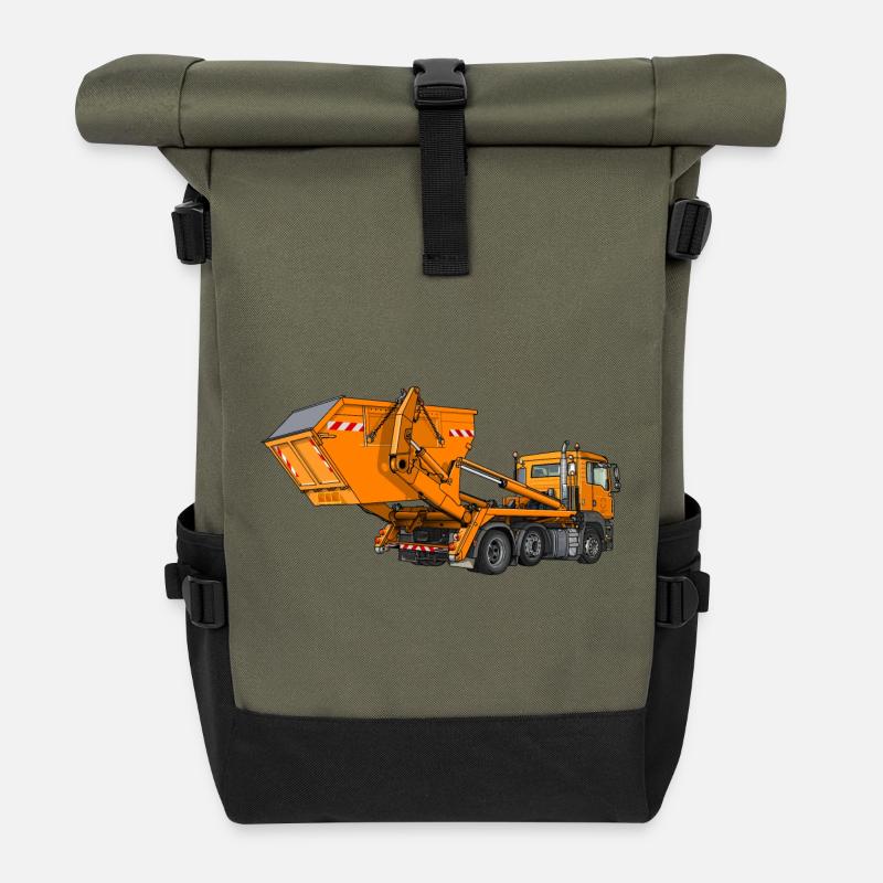 LKW mit Mulde, Absetzkipper - Rolltop Rucksack - Olive/Schwarz