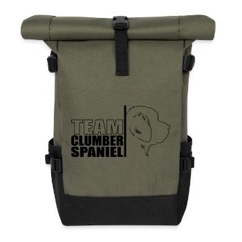 TEAM Clumber Spaniel Hunde Hund Wilsigns - Rolltop Rucksack - Olive/Schwarz - Vorne