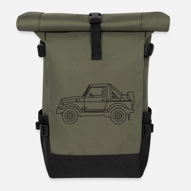 4X4 Auto Umriss - Rolltop Rucksack - Olive/Schwarz