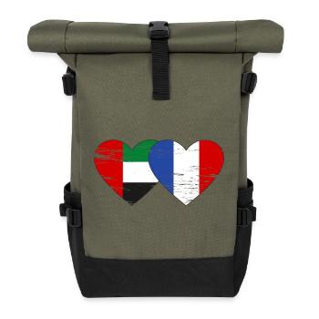Vereinigte Arabische Emirate Frankreich Flagge - Rolltop Rucksack - Olive/Schwarz - Vorne