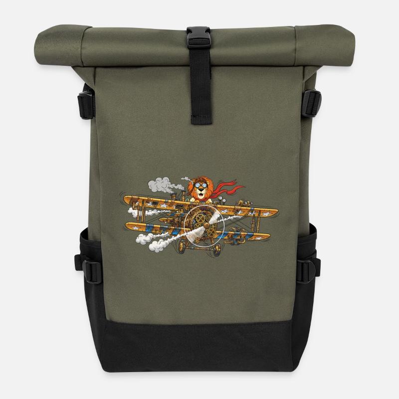 Steampunk Lion Flight Machine - Sac à dos roll top - olive/noir