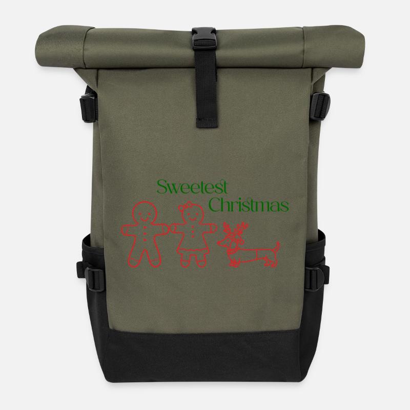 Christmas – Gingerbread Couple & Dackel (Red) - Rolltop Rucksack - Olive/Schwarz
