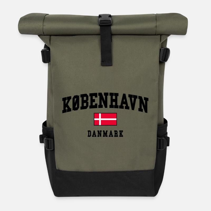 Copenhagen Denmark Flag Design - Roll Top Backpack - olive/black
