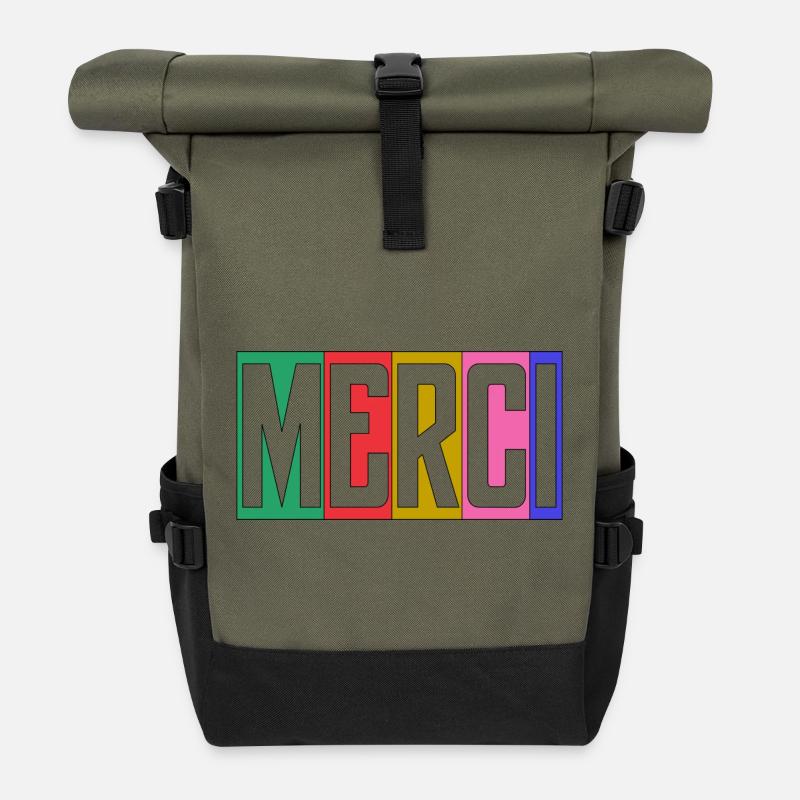 MERCI. THANKS. ANNIVERSAIRE. NAISSANCE. RETRAITE. - Sac à dos roll top - olive/noir