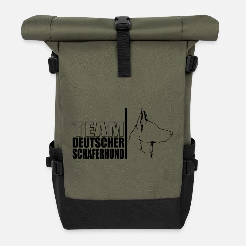 TEAM Deutscher Schäferhund Hunde Wilsigns - Rolltop Rucksack - Olive/Schwarz