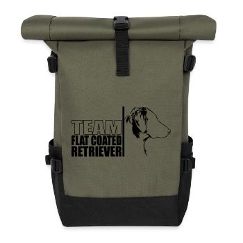 TEAM Flat Coated Retriever Hunde Hund Wilsigns - Rolltop Rucksack - Olive/Schwarz - Vorne