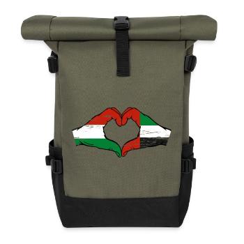 Hungary United Arab Emirates Flag Heart - Roll Top Backpack - olive/black - Front
