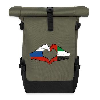 Russland Vereinigte Arabische Emirate Flagge Herz - Rolltop Rucksack - Olive/Schwarz - Vorne