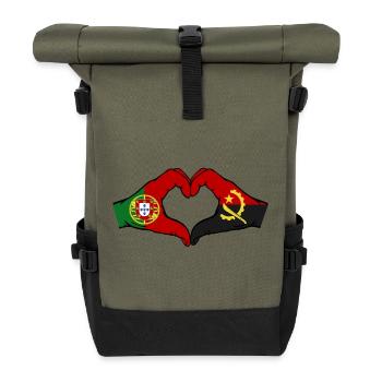 Portugal Angola Flagge Hände Herzform - Rolltop Rucksack - Olive/Schwarz - Vorne