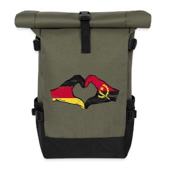 Deutschland Angola Flagge Hände Herzform used - Rolltop Rucksack - Olive/Schwarz - Vorne