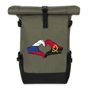 Russland Angola Flagge Hände Herzform used - Rolltop Rucksack - Olive/Schwarz - Vorne